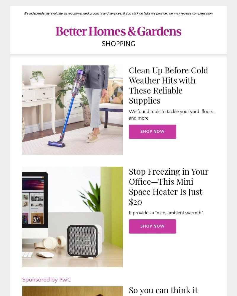 Screenshot of email sent to a Better Homes and Gardens Newsletter subscriber