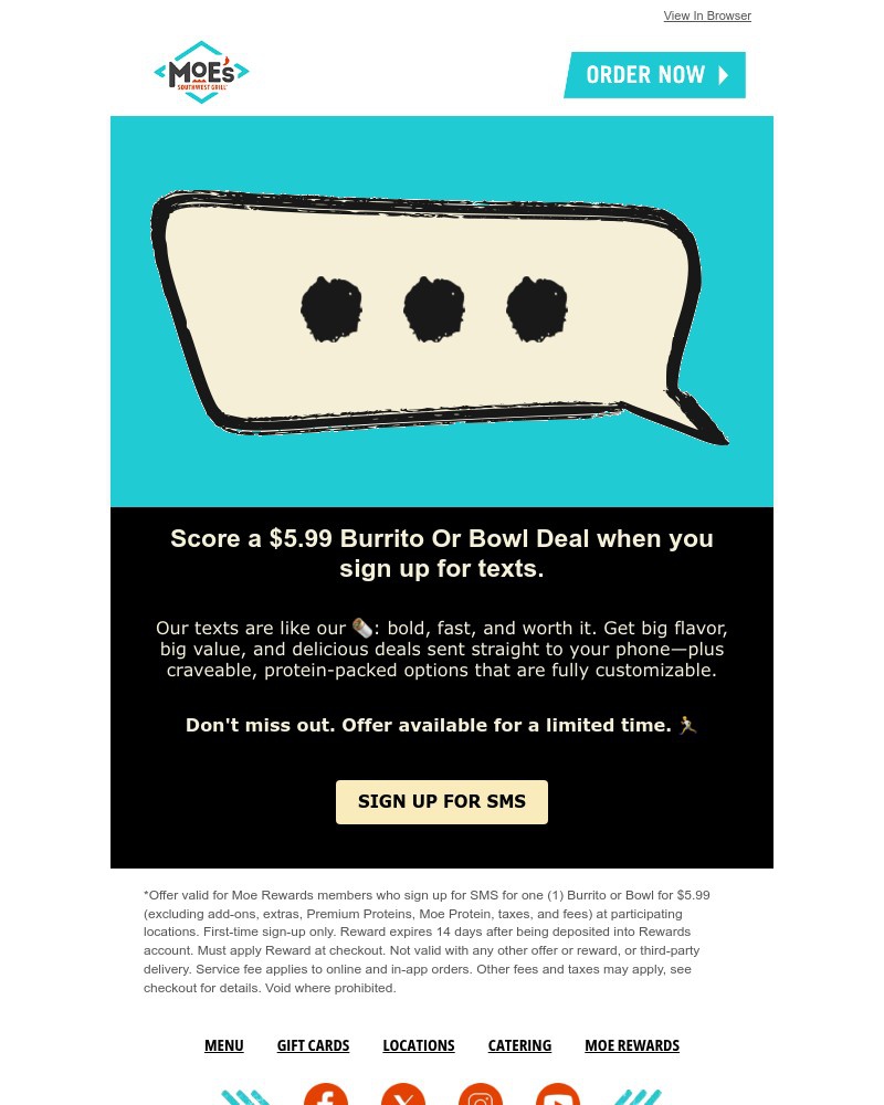 Screenshot of email sent to a Moe’s Southwest Grill Registered user