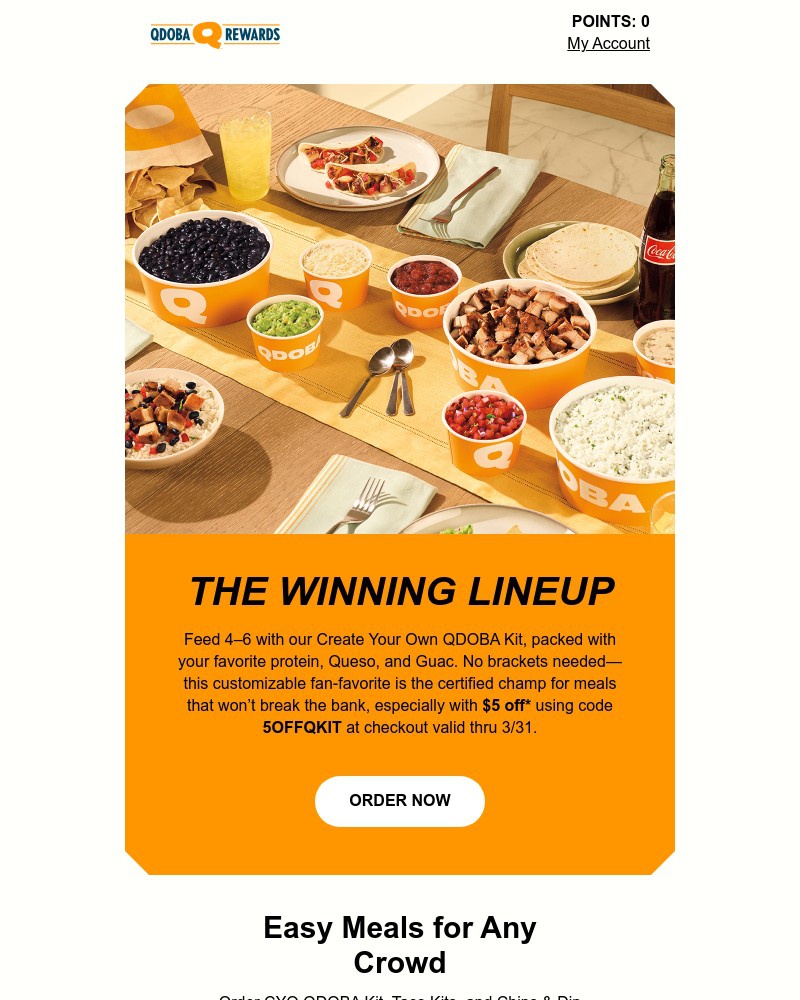 Screenshot of email sent to a Qdoba Registered user