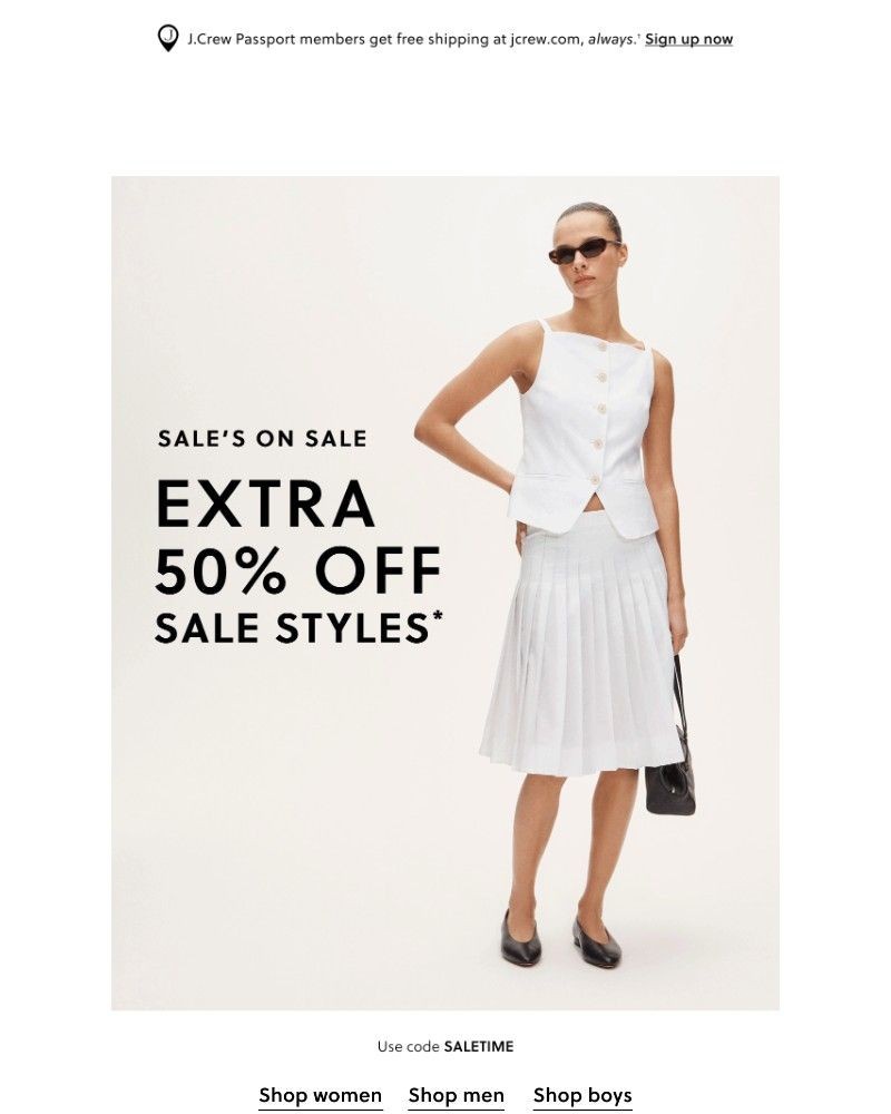 Screenshot of email sent to a J.Crew Newsletter subscriber