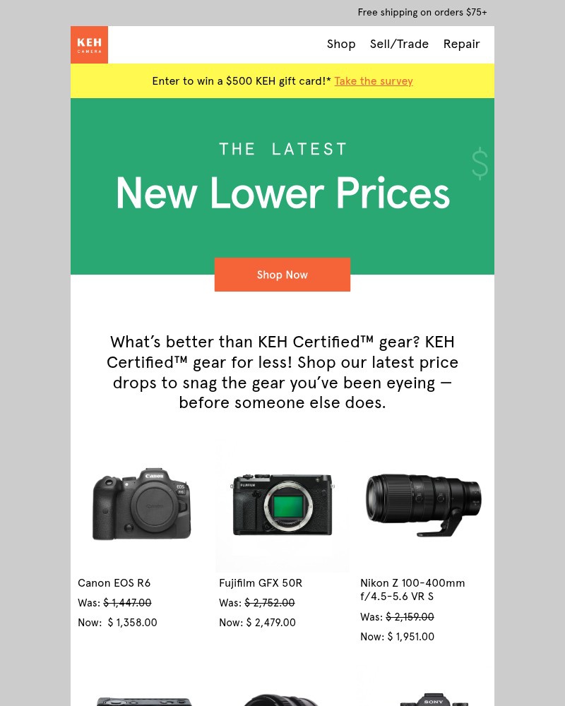 Screenshot of email sent to a KEH Camera Newsletter subscriber