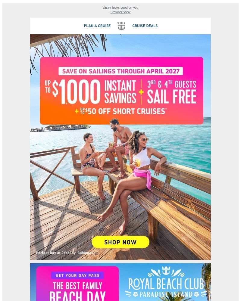 Screenshot of email sent to a Royal Caribbean Cruises Newsletter subscriber