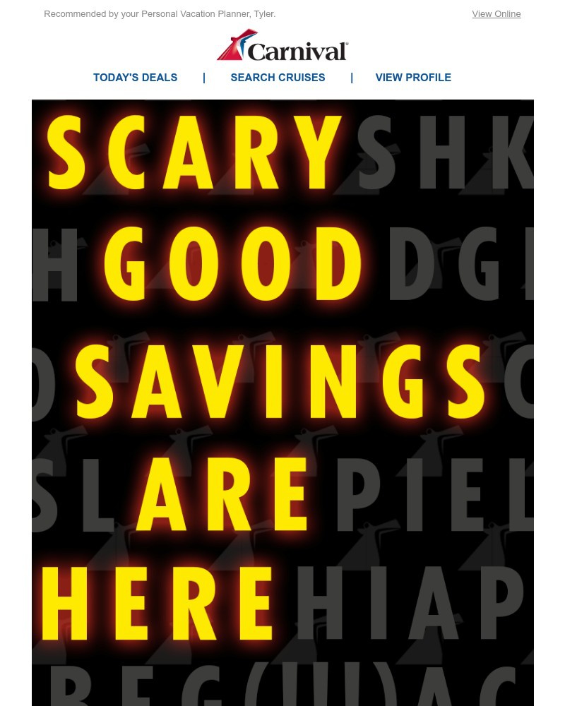 Screenshot of email sent to a Carnival Cruise Line Registered user