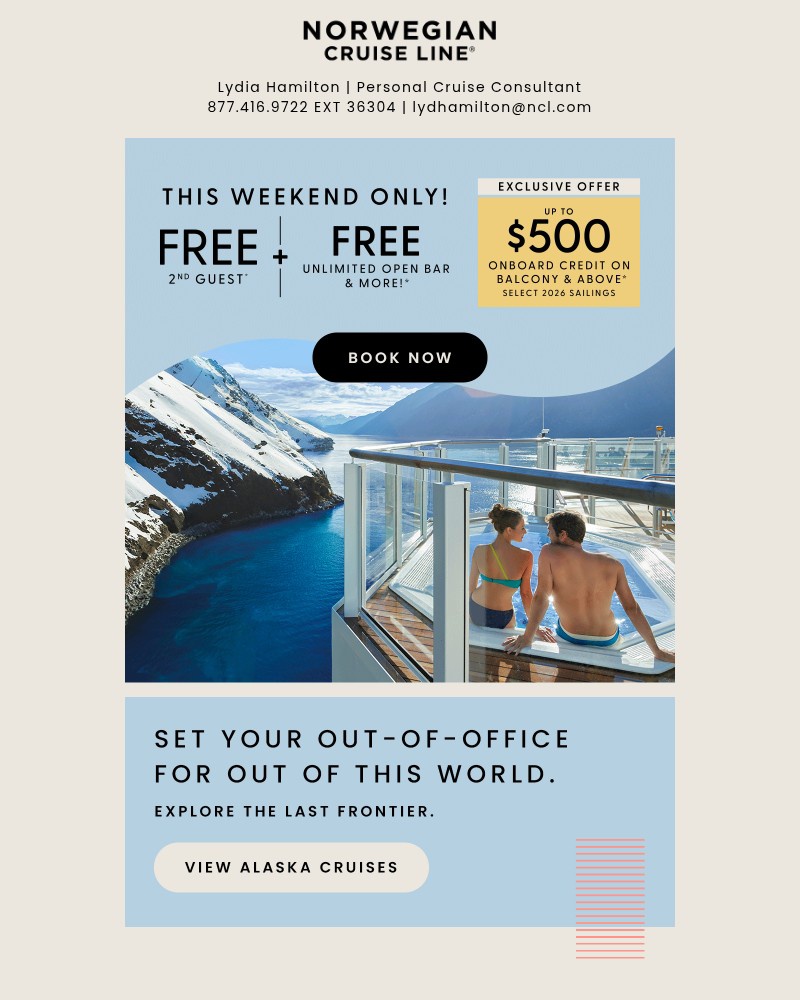 Screenshot of email sent to a Norwegian Cruise Line Newsletter subscriber