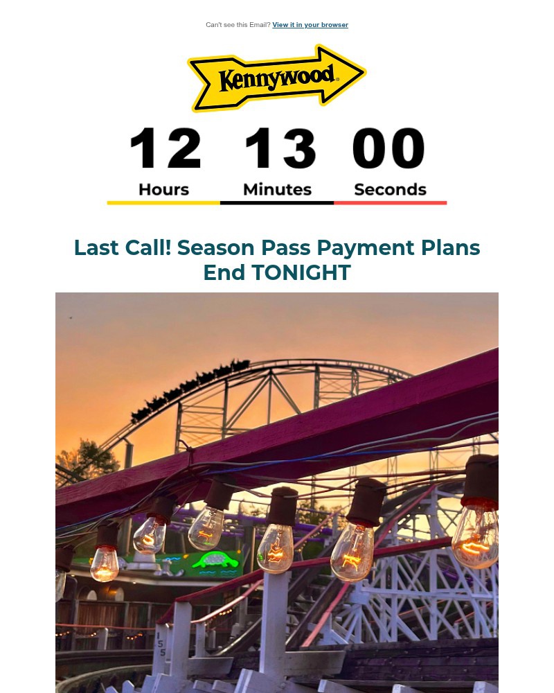 Screenshot of email sent to a Kennywood Newsletter subscriber