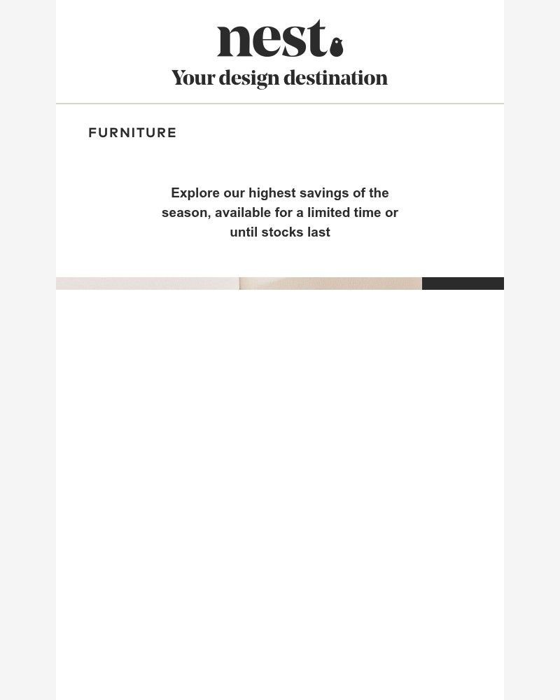 Screenshot of email sent to a Nest Furniture Cart abandoner