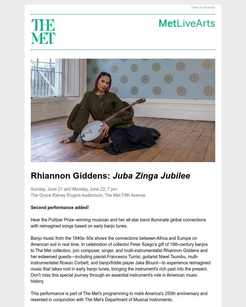 Screenshot of email sent to a The Metropolitan Museum of Art (The Met) Newsletter subscriber