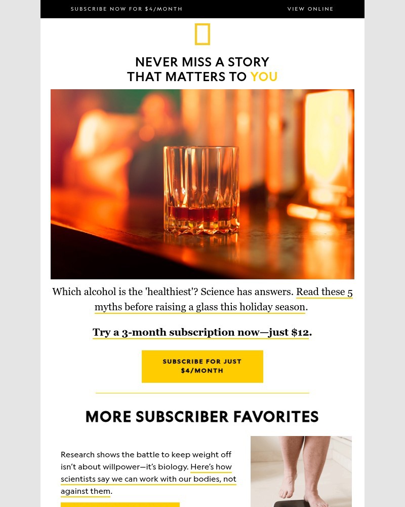 Screenshot of email sent to a National Geographic Newsletter subscriber