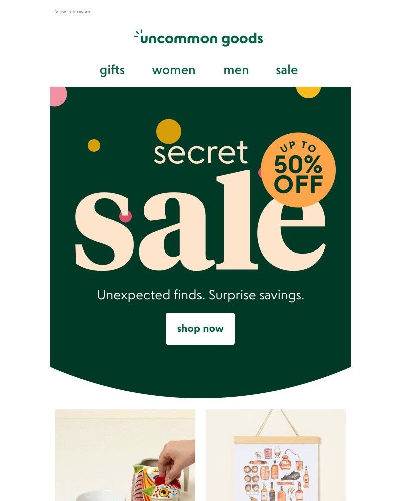 Screenshot of email sent to a UncommonGoods Newsletter subscriber