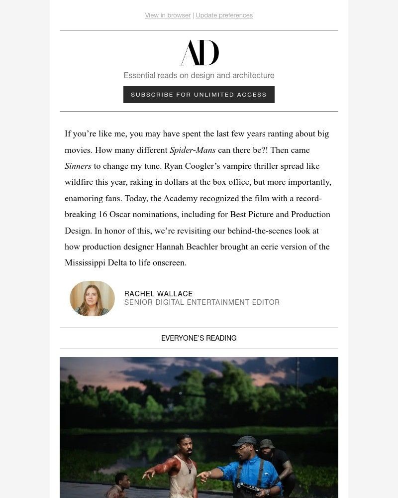 Screenshot of email sent to a Architectural Digest Newsletter subscriber