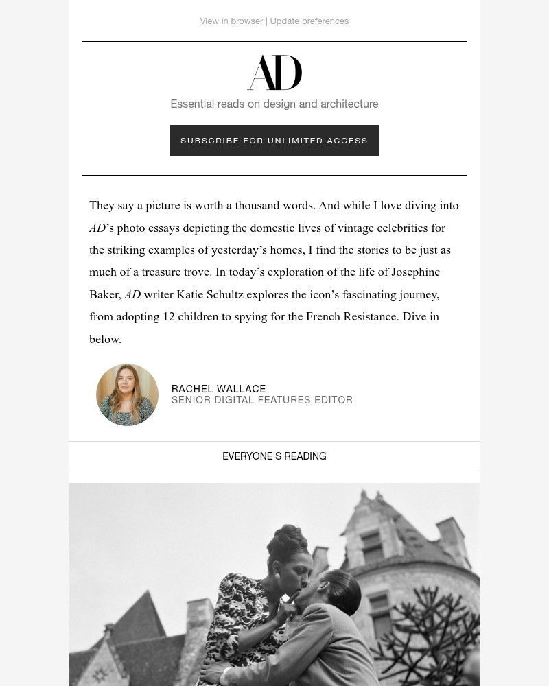 Screenshot of email sent to a Architectural Digest Newsletter subscriber