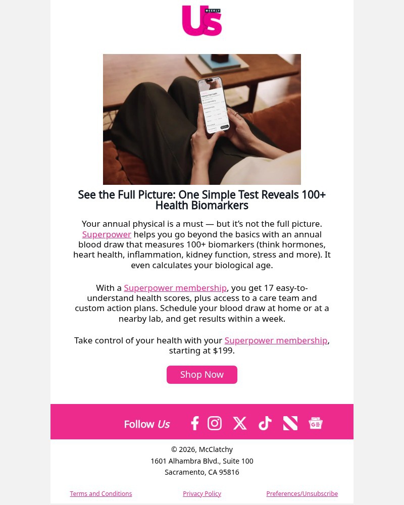 Screenshot of email sent to a Us Weekly Newsletter subscriber