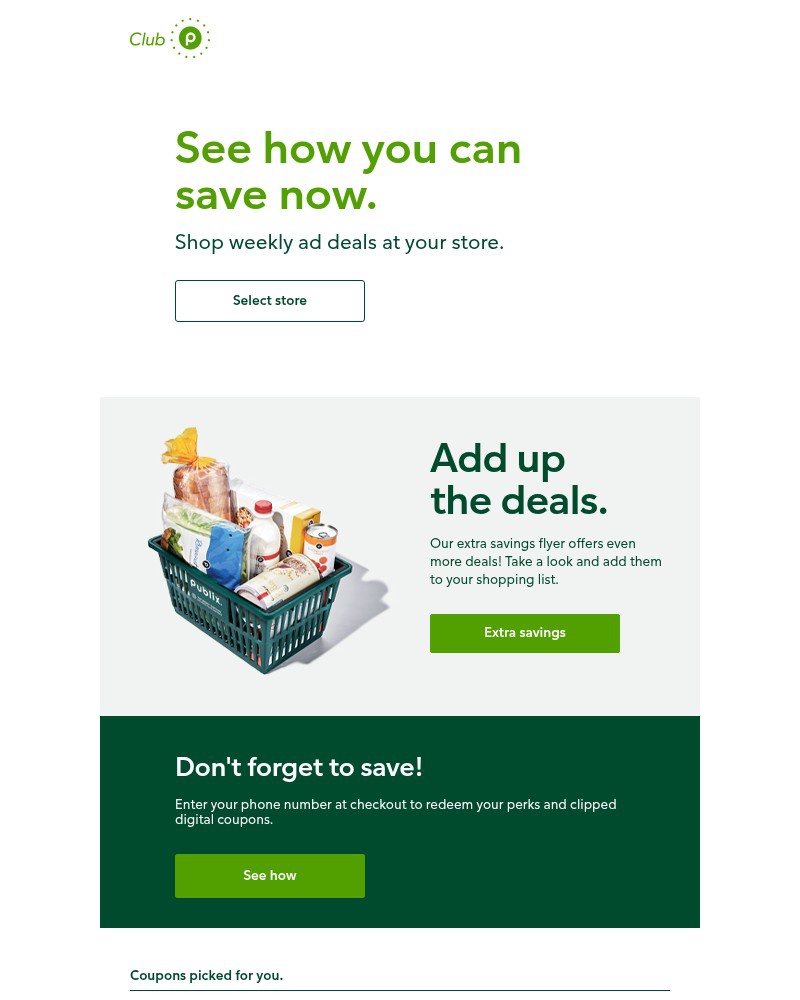 Screenshot of email sent to a Publix Registered user