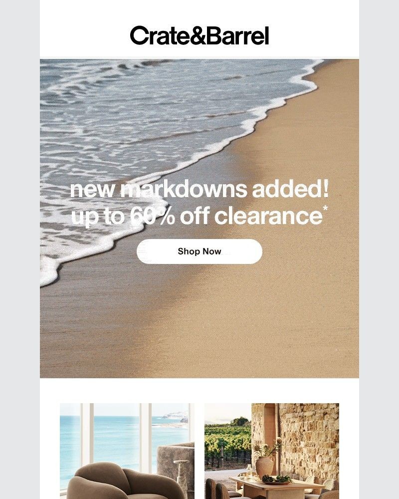 Screenshot of email sent to a Crate & Barrel Newsletter subscriber