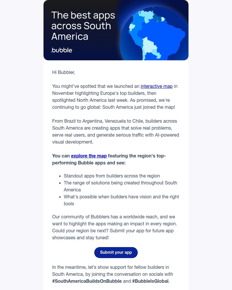 Screenshot of email sent to a Bubble Registered user