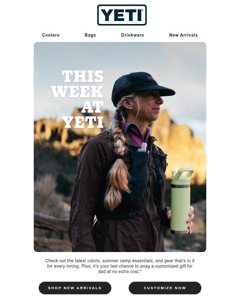 Screenshot of email sent to a Yeti Newsletter subscriber