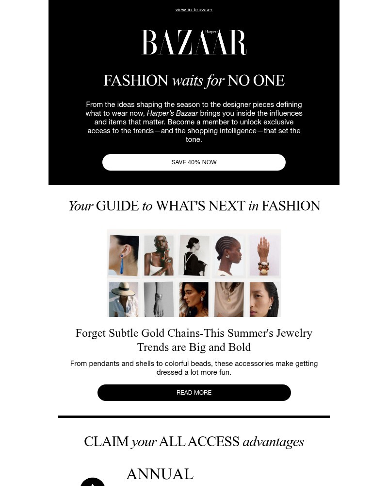 Screenshot of email sent to a Harper’s Bazaar Newsletter subscriber