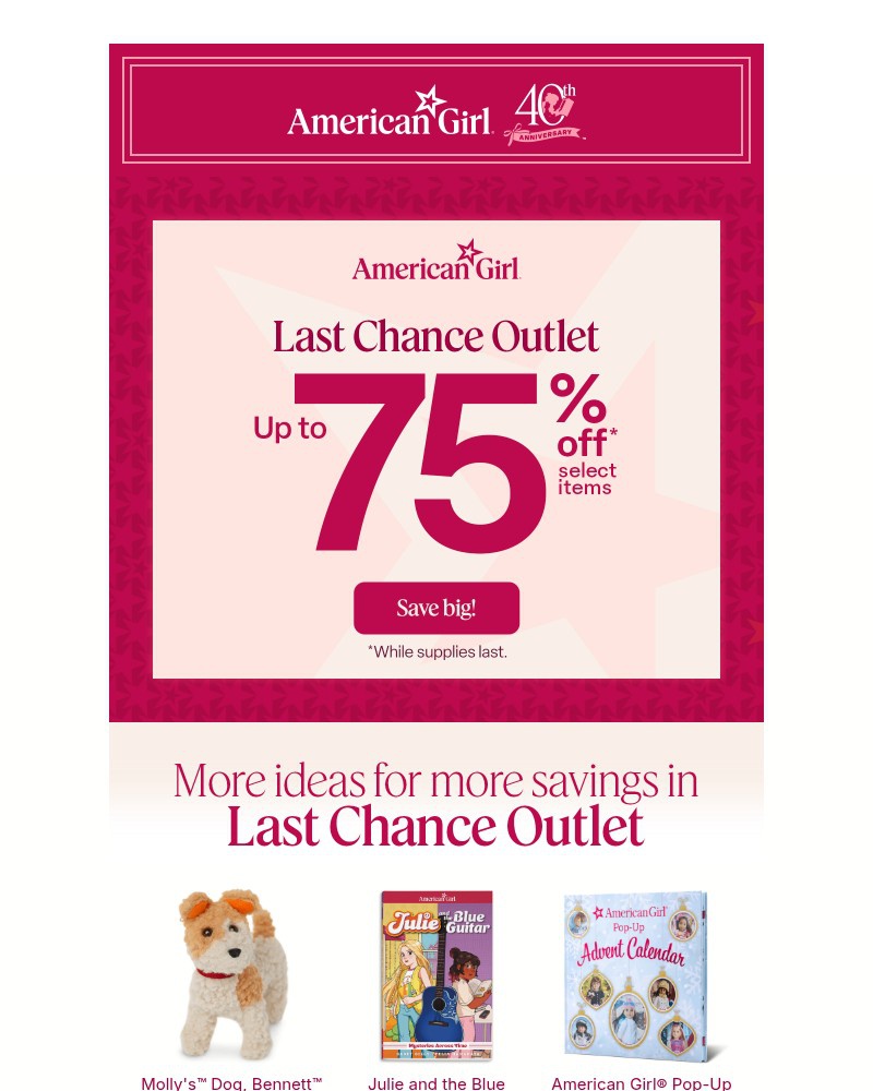 Screenshot of email sent to a American Girl Newsletter subscriber