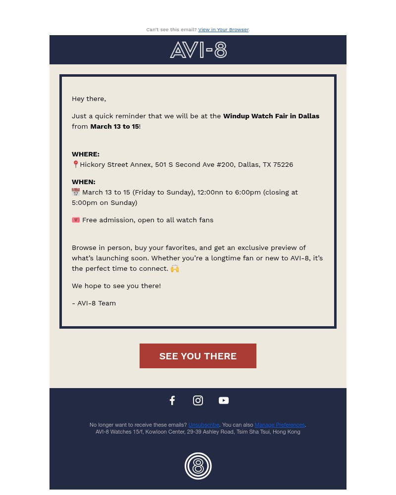 Screenshot of email sent to a AVI-8 Newsletter subscriber