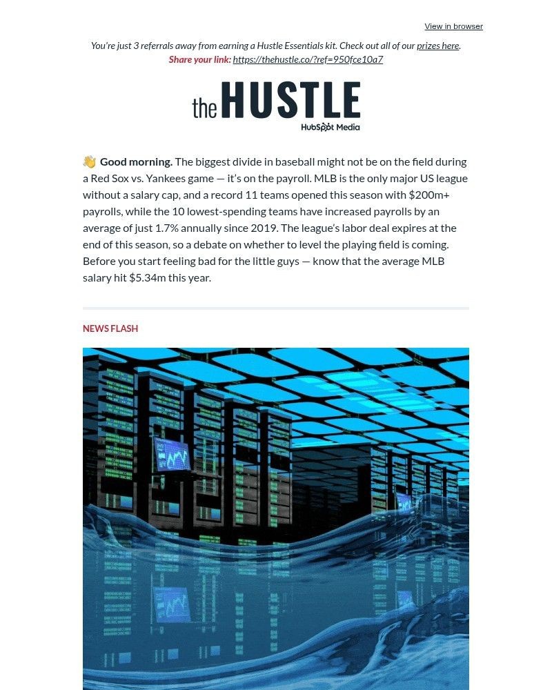 Screenshot of email sent to a The Hustle Newsletter subscriber