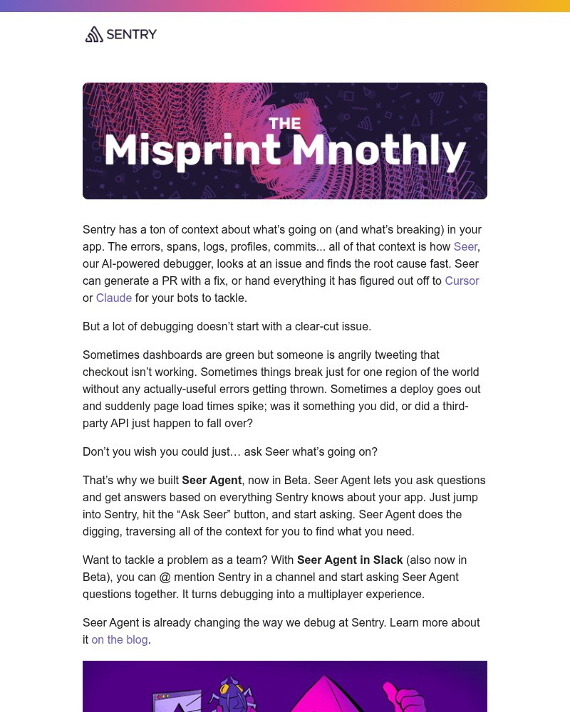 Screenshot of email sent to a Sentry Newsletter subscriber