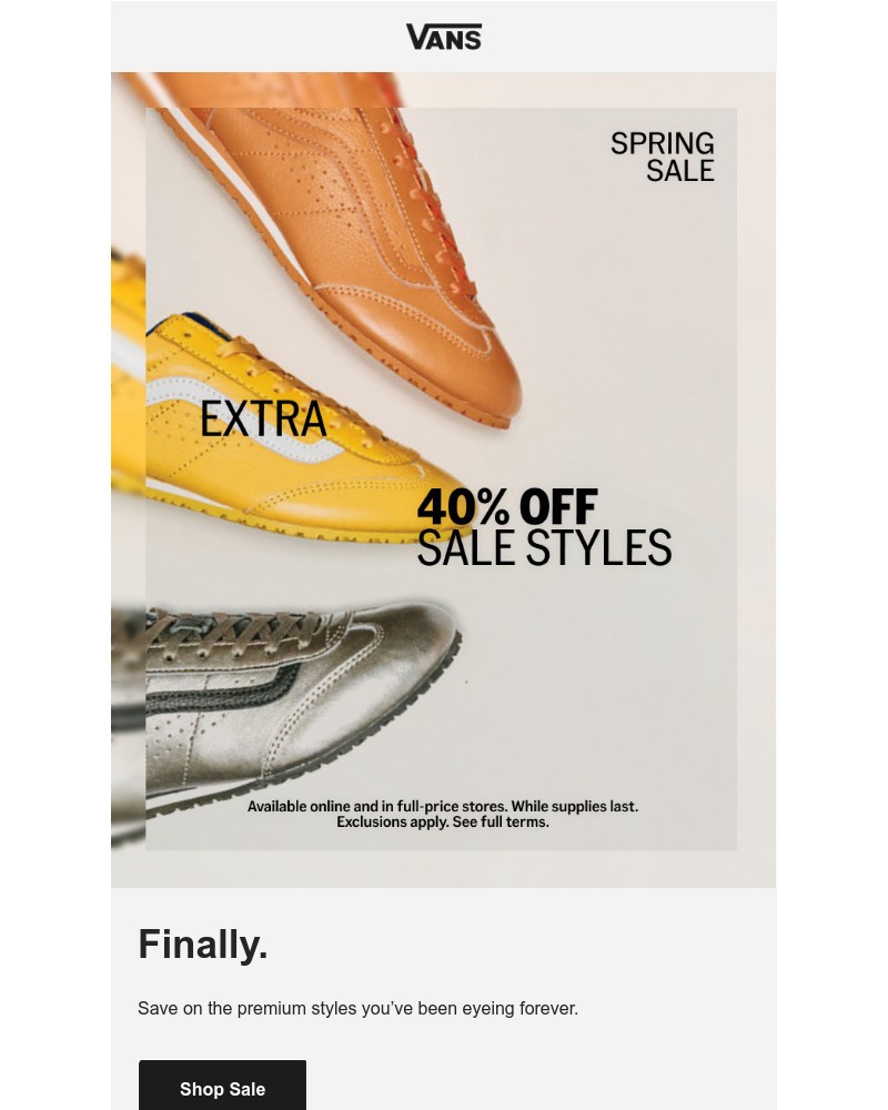 Screenshot of email sent to a Vans Registered user