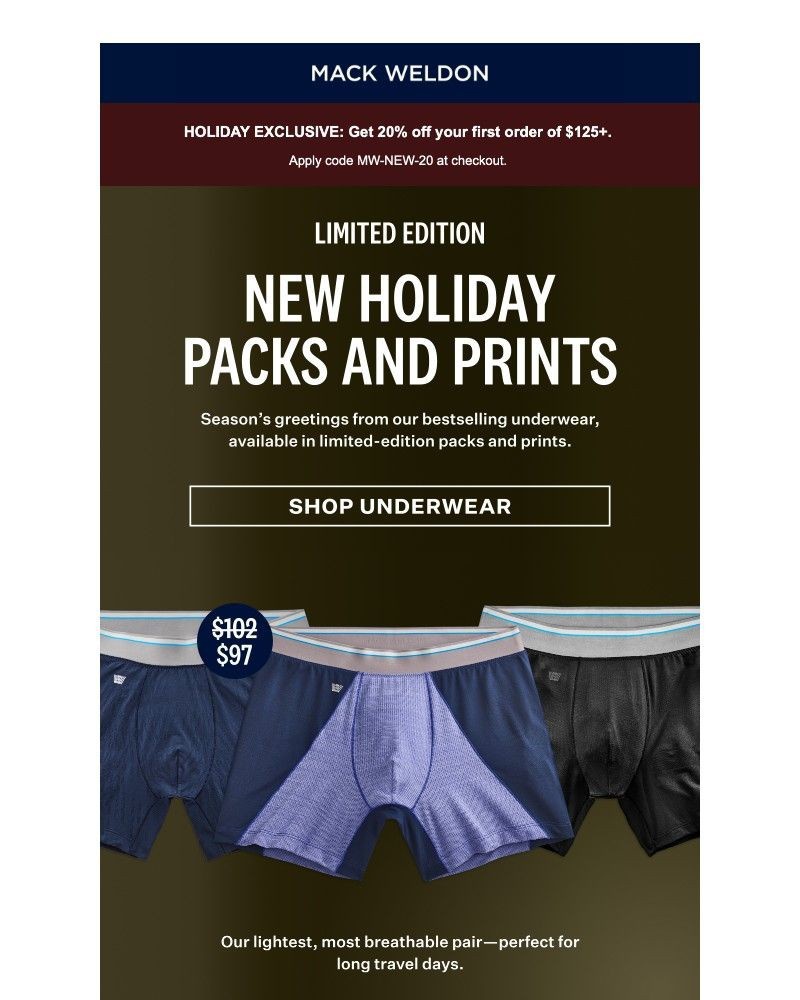 Screenshot of email sent to a Mack Weldon Newsletter subscriber