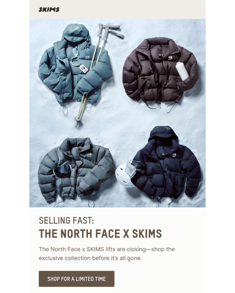 Screenshot of email with subject /media/emails/selling-fast-the-north-face-x-skims-4daadb-cropped-c09037a4.jpg