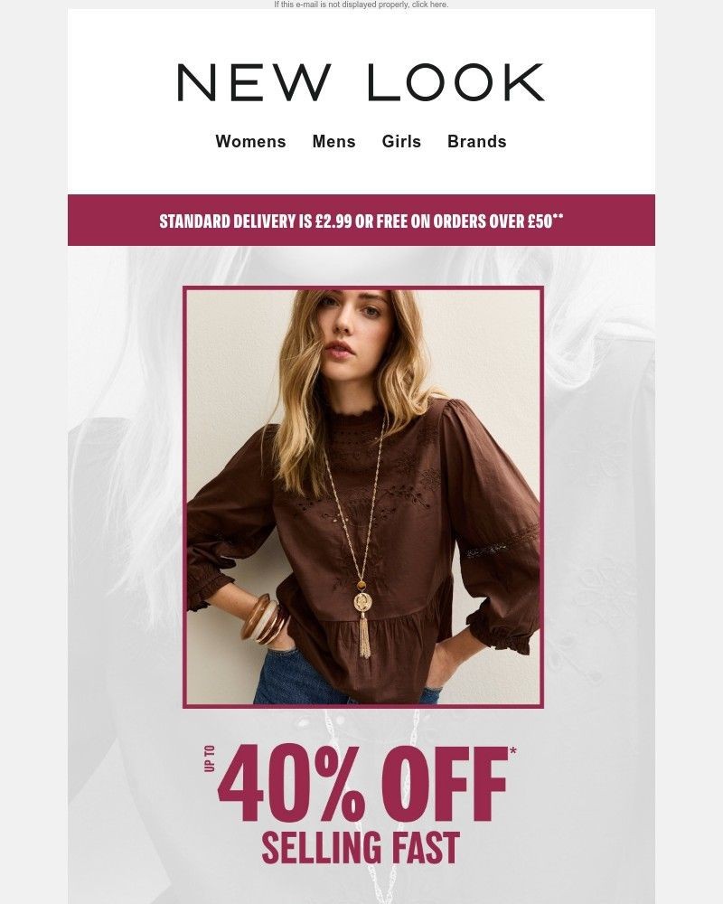 Screenshot of email sent to a New Look Newsletter subscriber