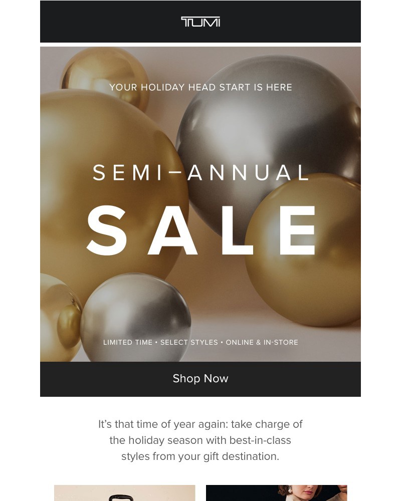 Screenshot of email sent to a Tumi Newsletter subscriber