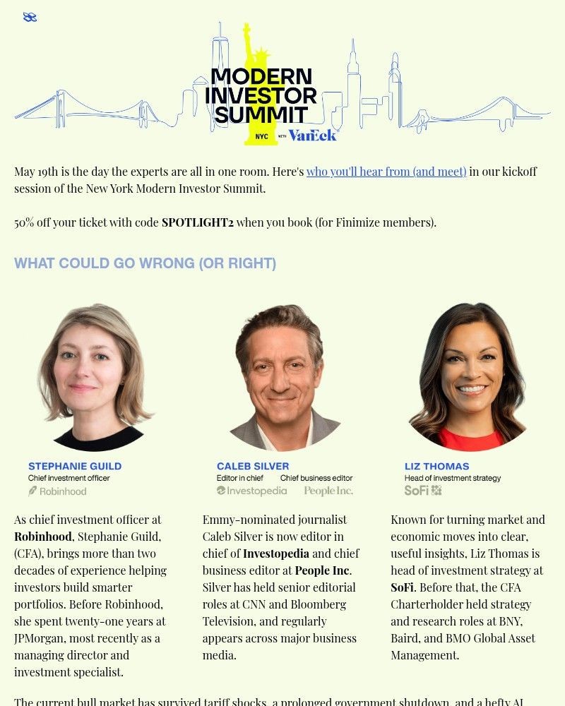 Screenshot of email sent to a Finimize Registered user