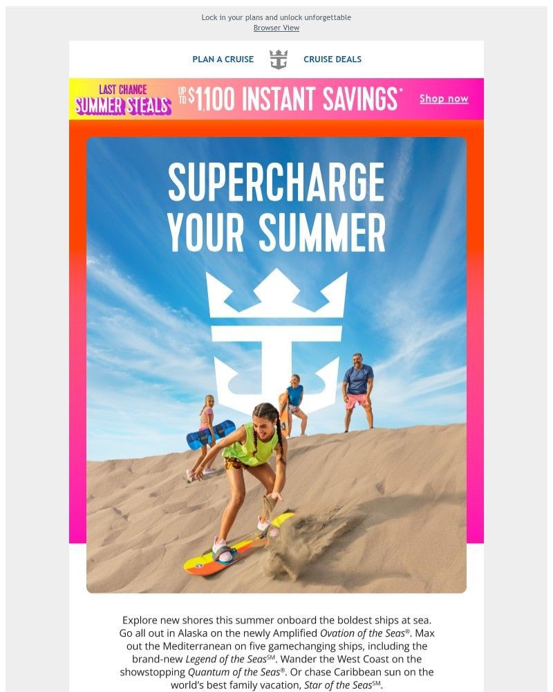 Screenshot of email sent to a Royal Caribbean Cruises Newsletter subscriber