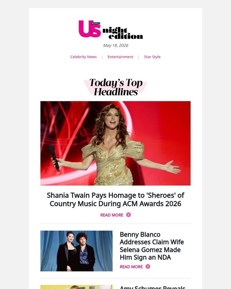 Screenshot of email sent to a Us Weekly Newsletter subscriber