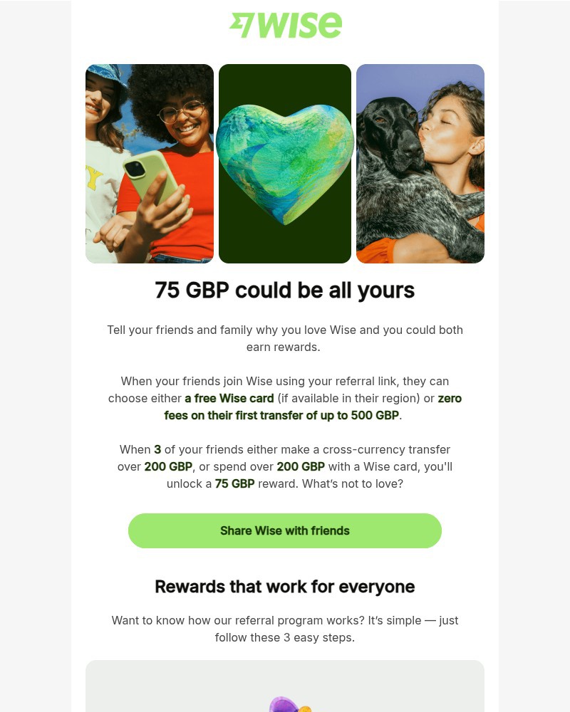 Screenshot of email sent to a Wise Registered user