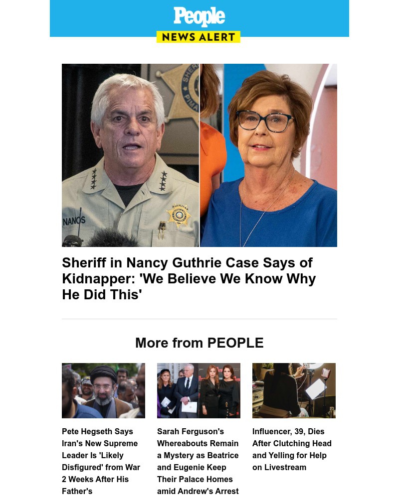 Screenshot of email sent to a People Newsletter subscriber