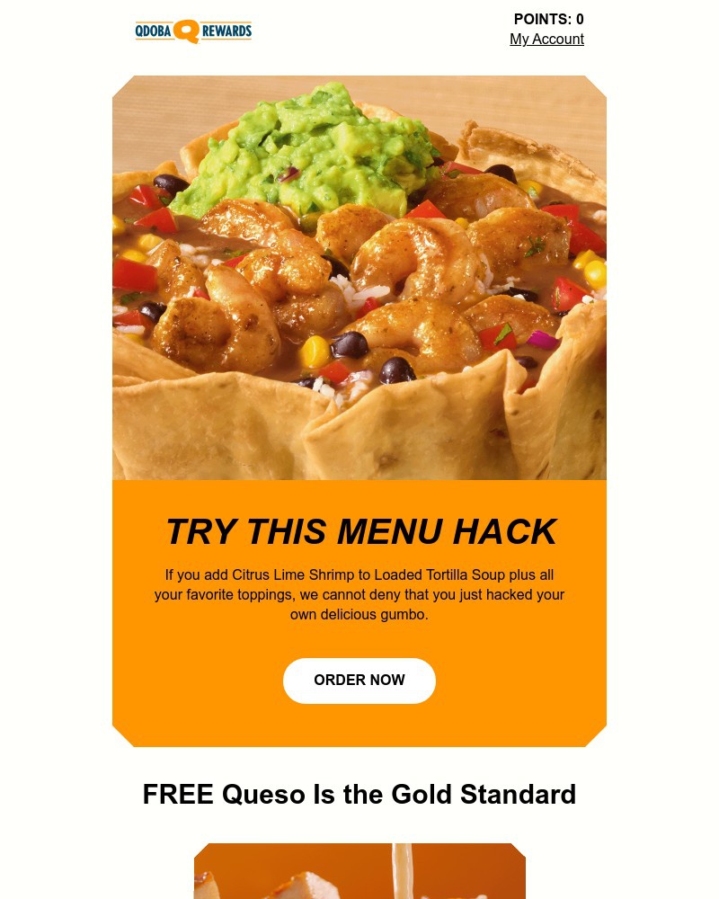 Screenshot of email sent to a Qdoba Registered user