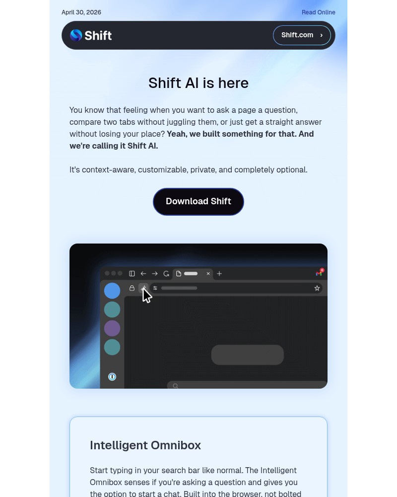 Screenshot of email sent to a Shift Newsletter subscriber