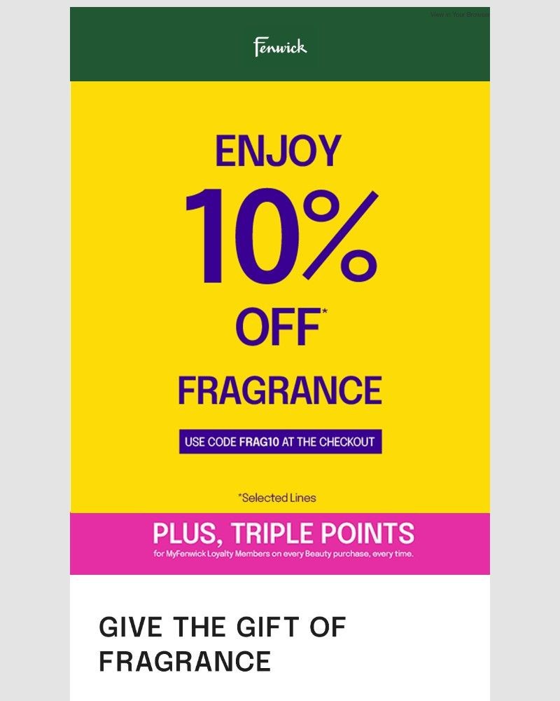 Screenshot of email sent to a Fenwick Newsletter subscriber