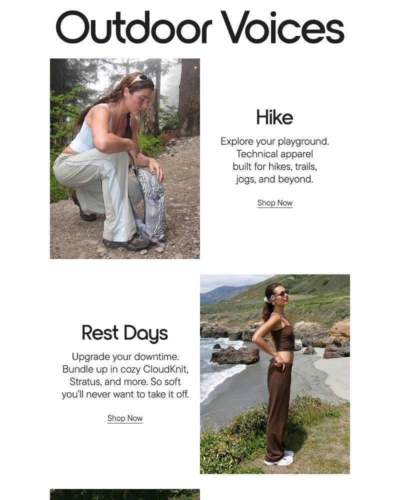 Screenshot of email sent to a Outdoor Voices Newsletter subscriber