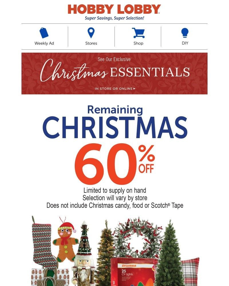 Screenshot of email sent to a Hobby Lobby Newsletter subscriber