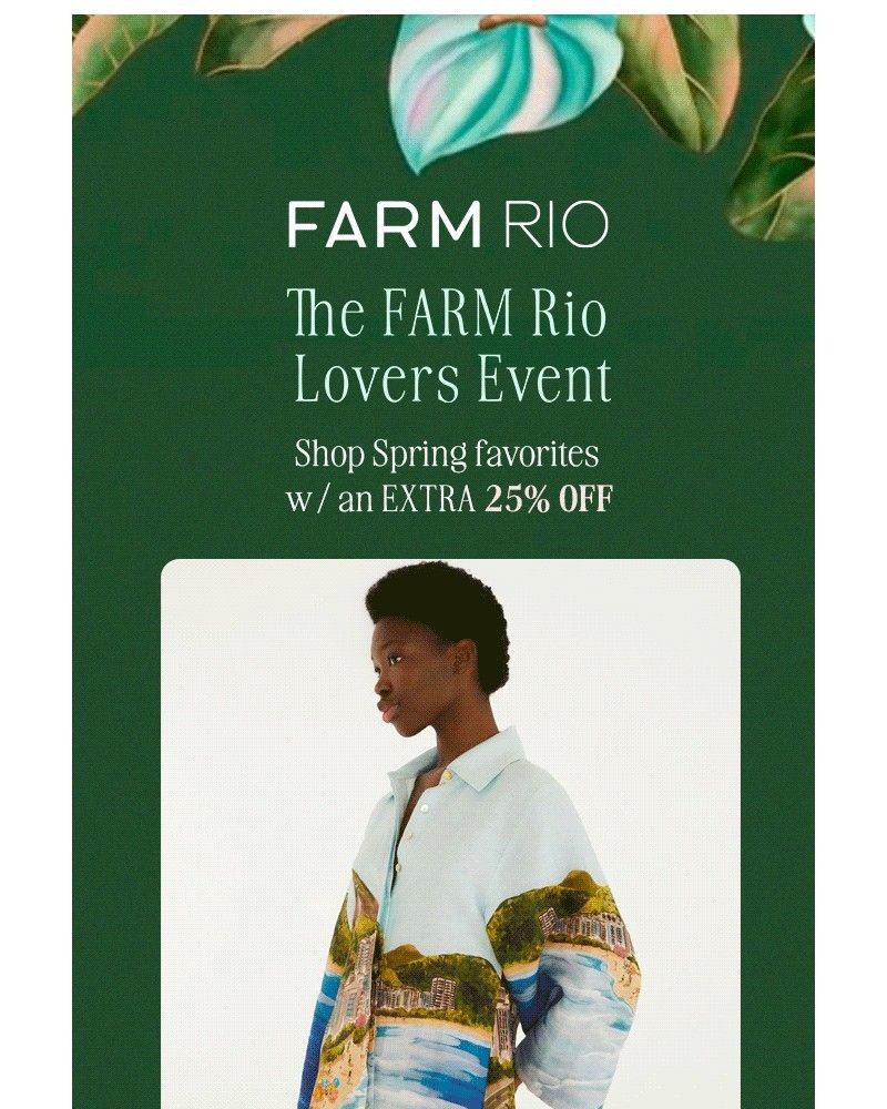 Screenshot of email sent to a Farm Rio Newsletter subscriber