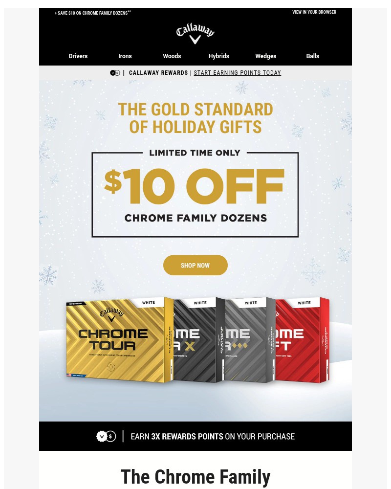 Screenshot of email sent to a Callaway Golf Newsletter subscriber