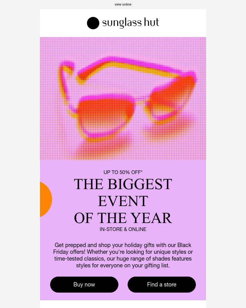 Screenshot of email sent to a Sunglass Hut Newsletter subscriber