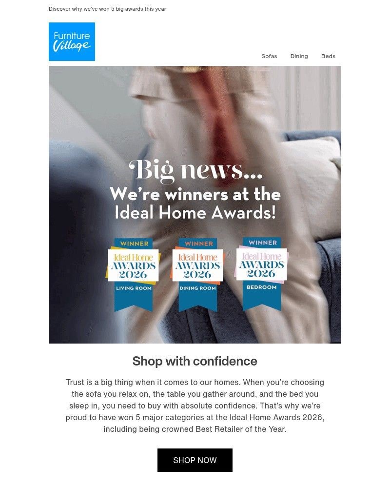 Screenshot of email sent to a Furniture Village Cart abandoner