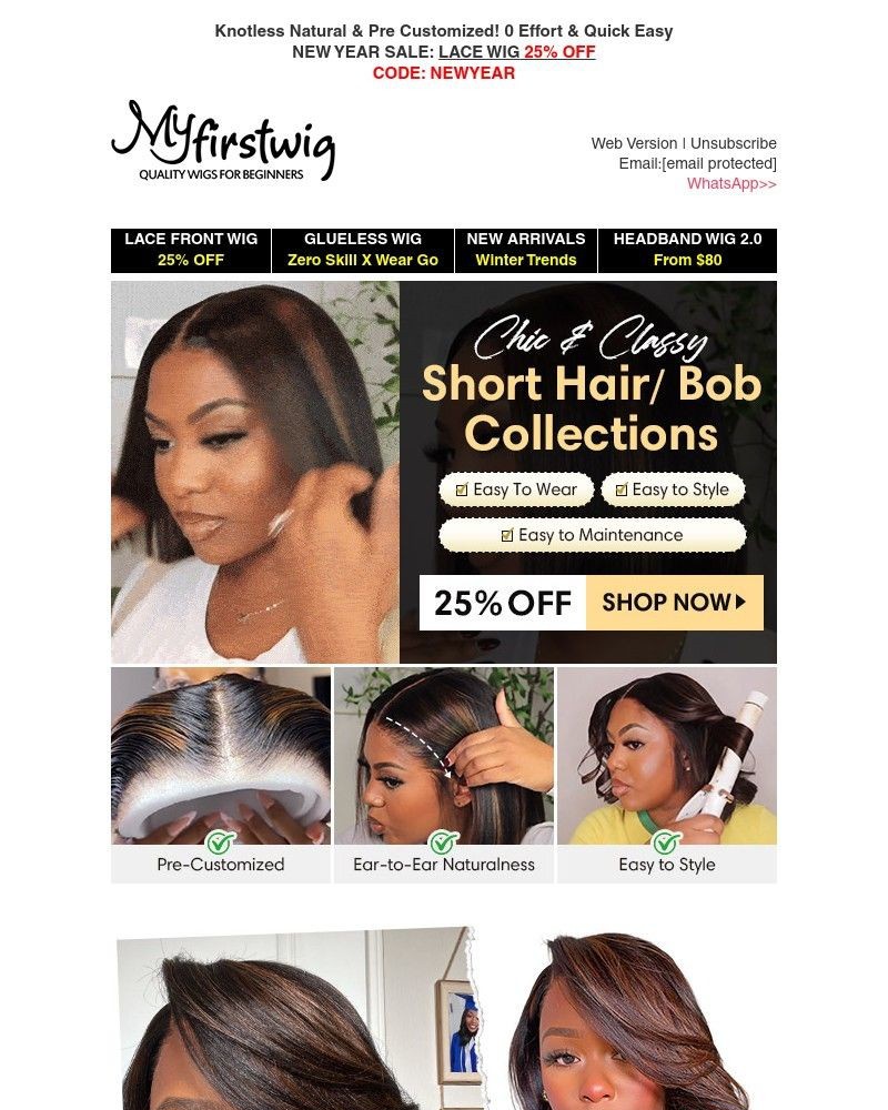 Screenshot of email sent to a My First Wig Newsletter subscriber