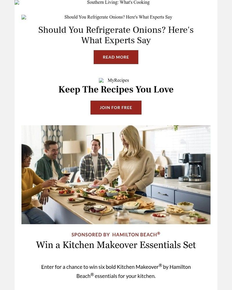 Screenshot of email sent to a Southern Living Newsletter subscriber