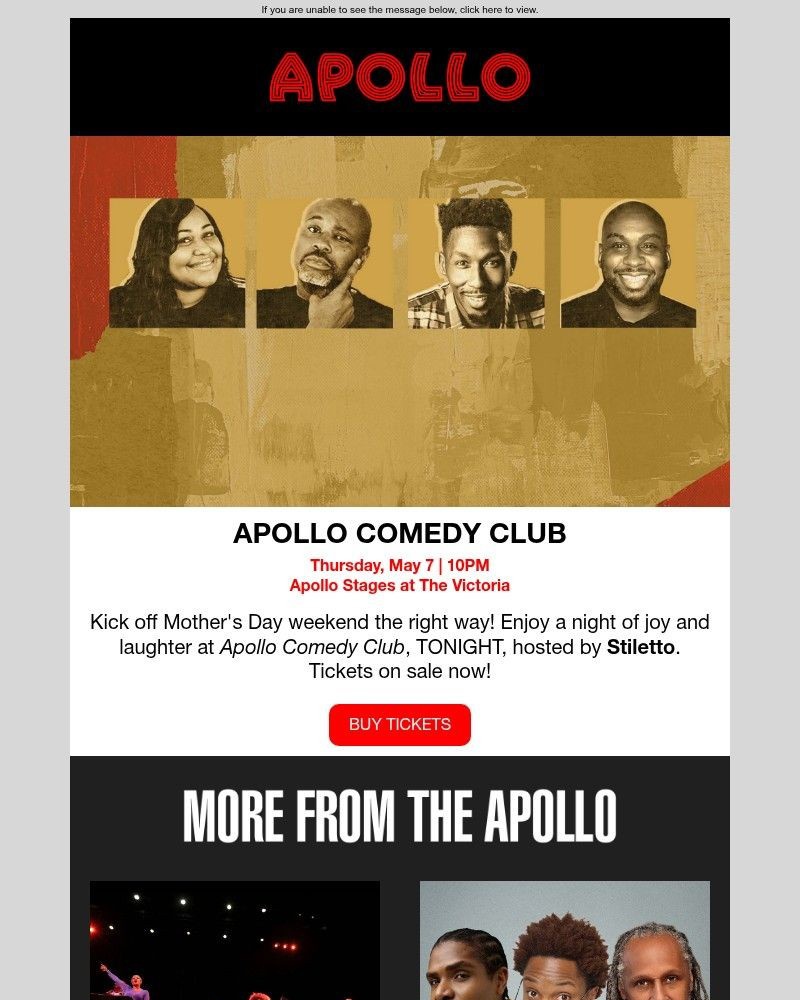 Screenshot of email sent to a Apollo Theater Newsletter subscriber