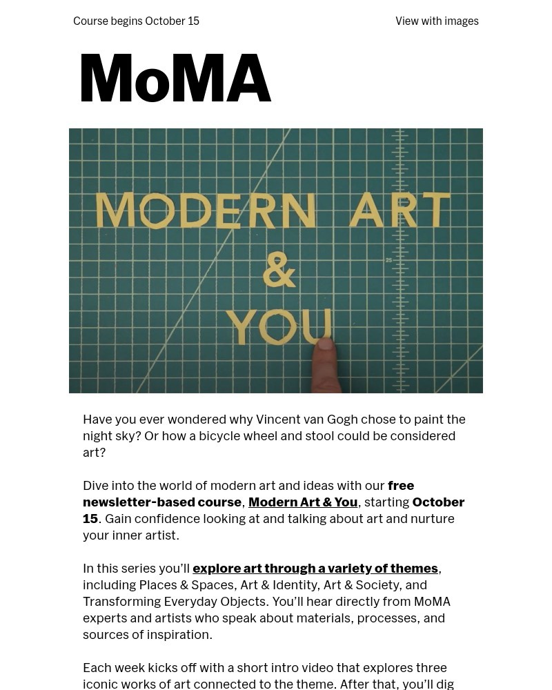 Screenshot of email sent to a The Museum of Modern Art (MoMA) Newsletter subscriber