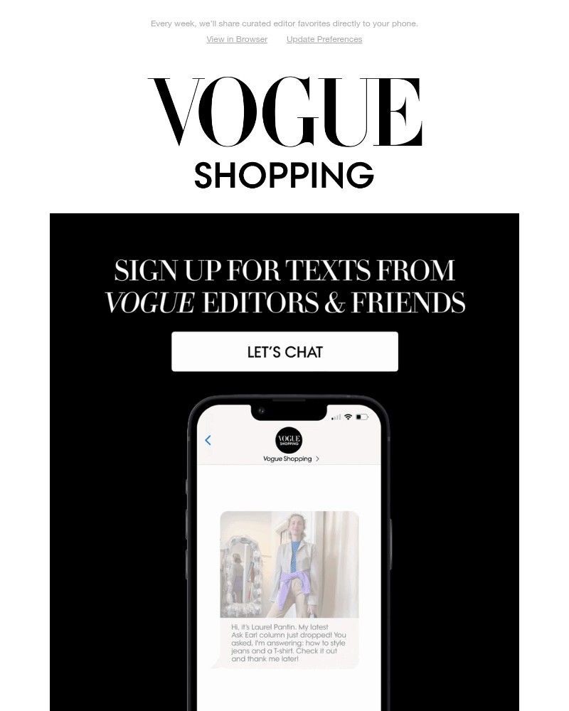 Screenshot of email sent to a Vogue Newsletter subscriber