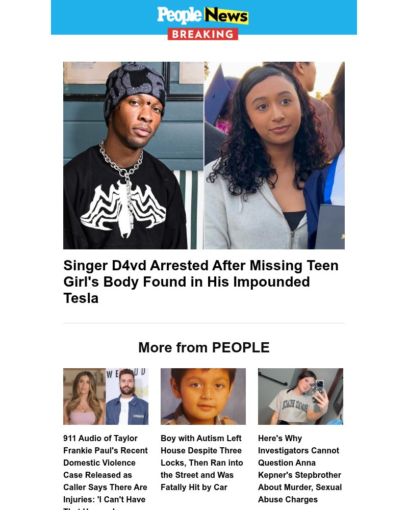 Screenshot of email sent to a People Newsletter subscriber